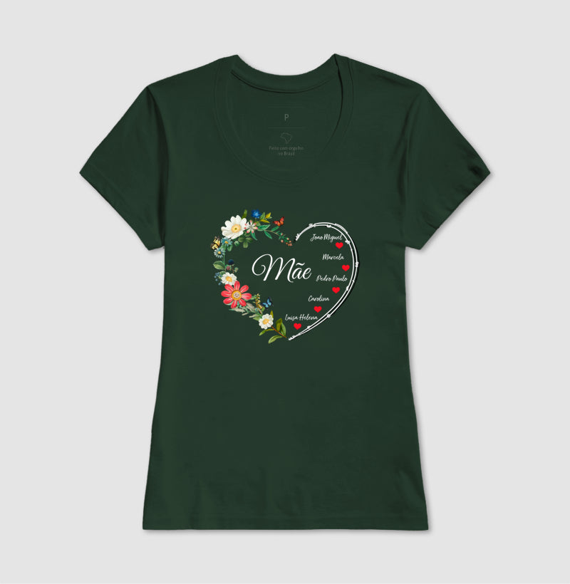 Camiseta Personalizada Coração Floral Mãe