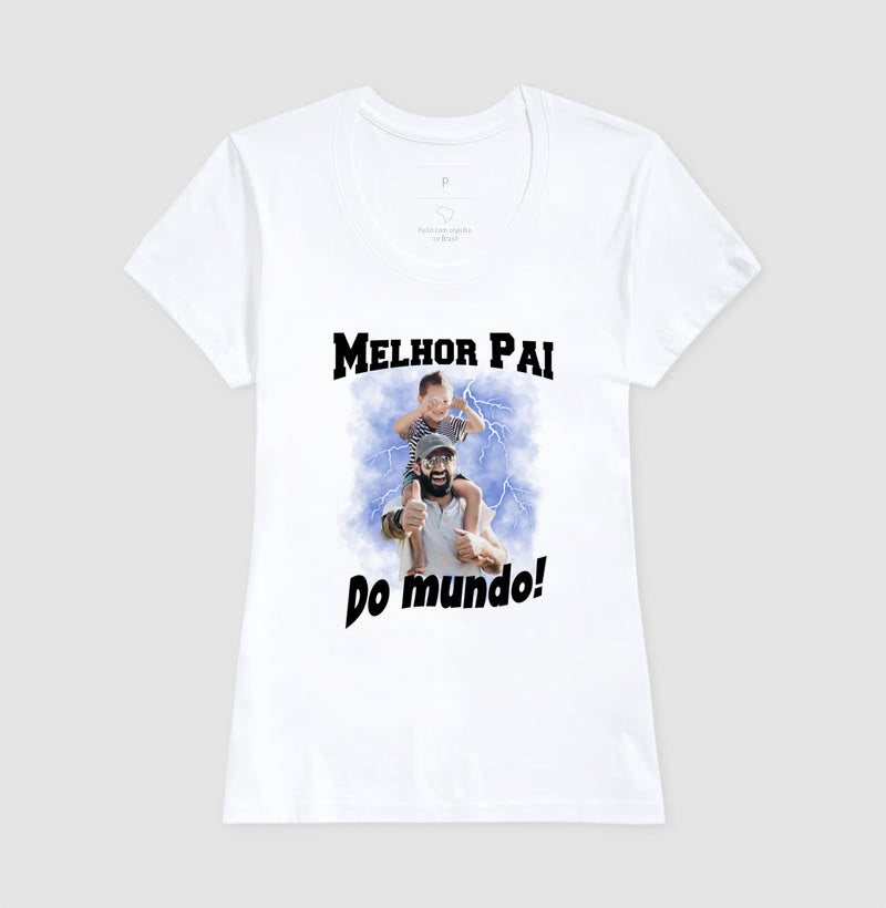 Camiseta Bootleg Personalizada - Melhor Pai do Mundo com fotos