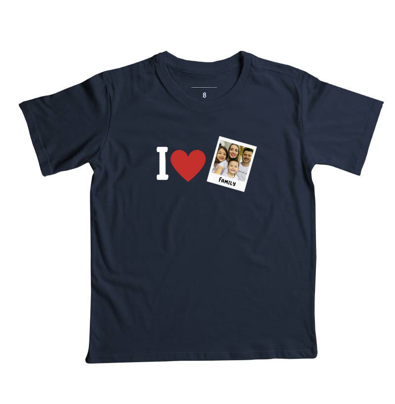 Camiseta Infantil- Familia I Love + Foto Retrô