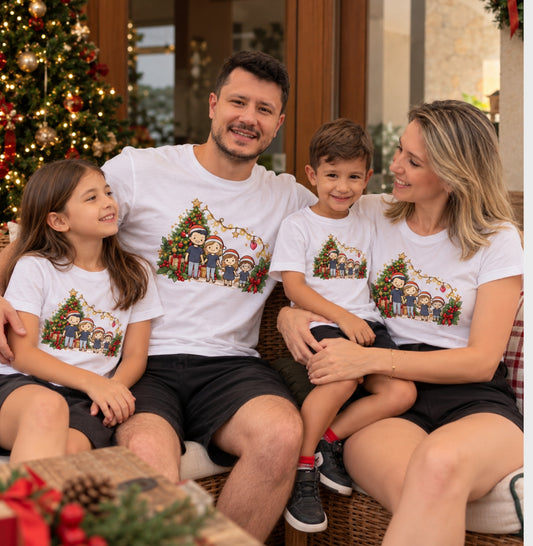 Camiseta Personalizada Natal Família e Desenho