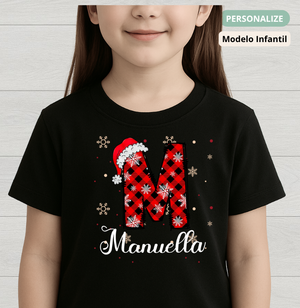 Camiseta Infantil Personalizada Natal Inicial do Nome