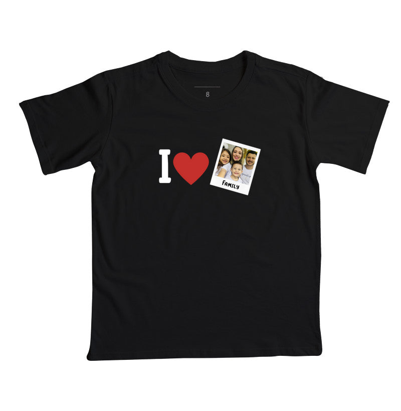 Camiseta Infantil- Familia I Love + Foto Retrô