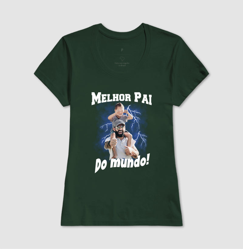 Camiseta Bootleg Personalizada - Melhor Pai do Mundo com fotos