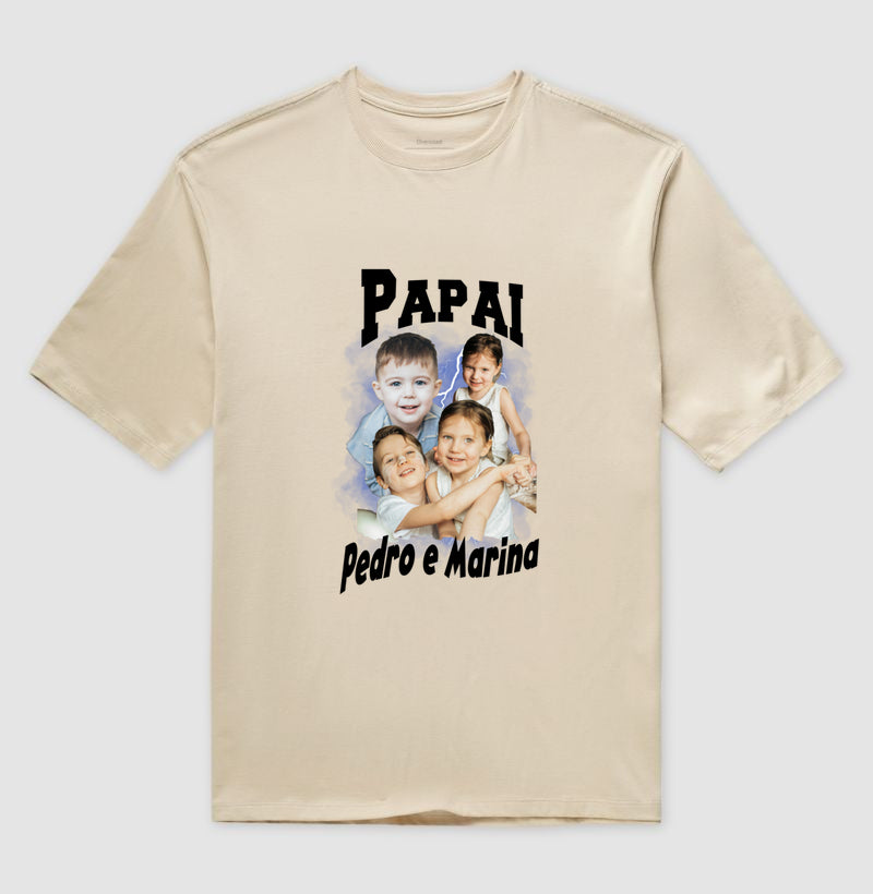 Camiseta Bootleg Personalizada - Papai e Filhos (Oversized)
