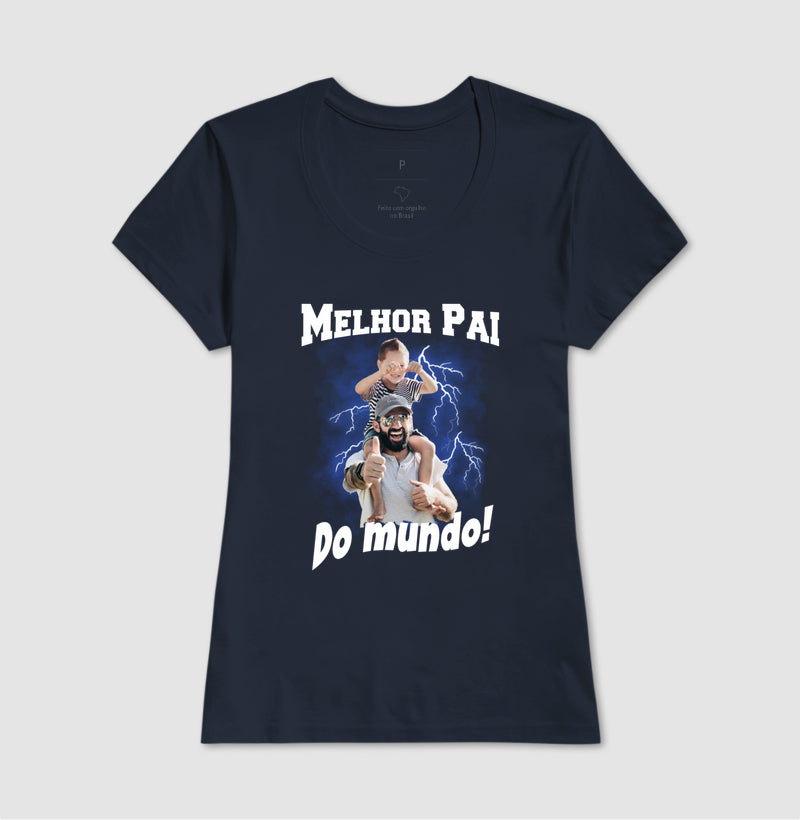 Camiseta Bootleg Personalizada - Melhor Pai do Mundo com fotos