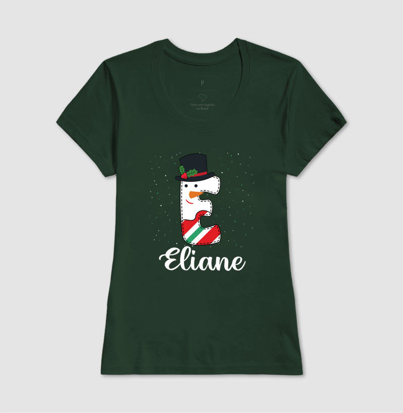Camiseta Personalizada Natal Letra Inicial Verde e Branca