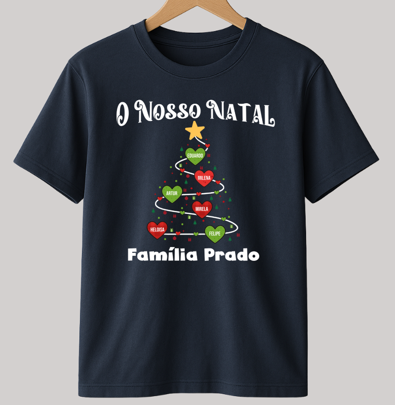 Camiseta Personalizada Árvore de natal com nomes (Algodão Peruano)