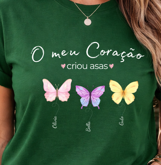 Camiseta Personalizada mãe o coração criou asas