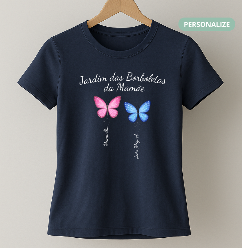 Camiseta Personalizada Jardim das Borboletas da Mamãe