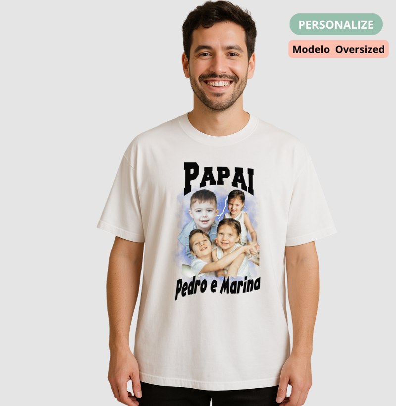 Camiseta Bootleg Personalizada - Papai e Filhos (Oversized)