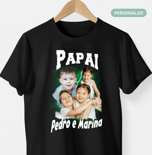 Camiseta Bootleg Personalizada Papai e Filhos
