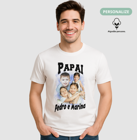Camiseta Bootleg Personalizada Papai e Filhos (Algodão Peruano)