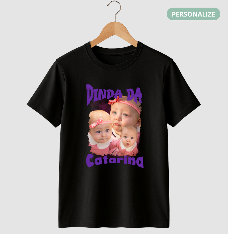 Camiseta Bootleg Personalizada Dinda(o) - com fotos