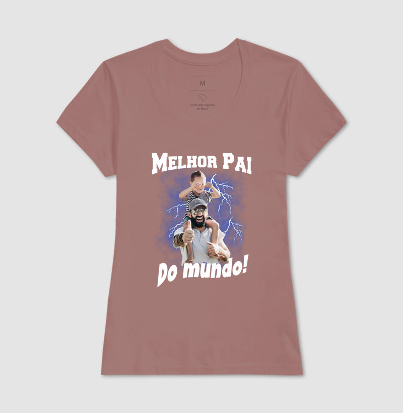 Camiseta Bootleg Personalizada - Melhor Pai do Mundo com fotos