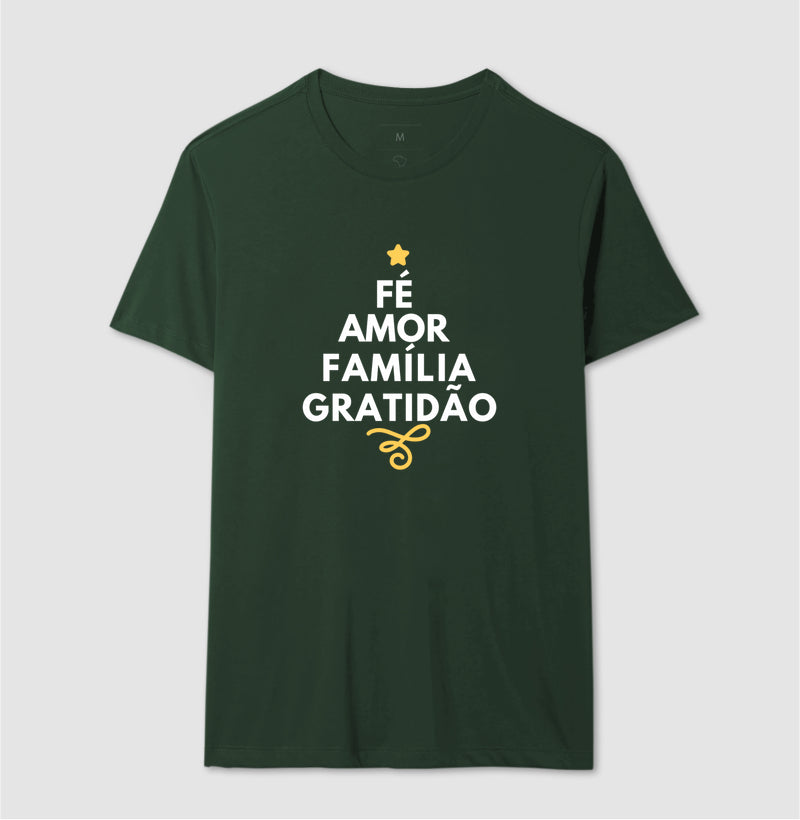 Camiseta Natal Fé, amor, família e Gratidão