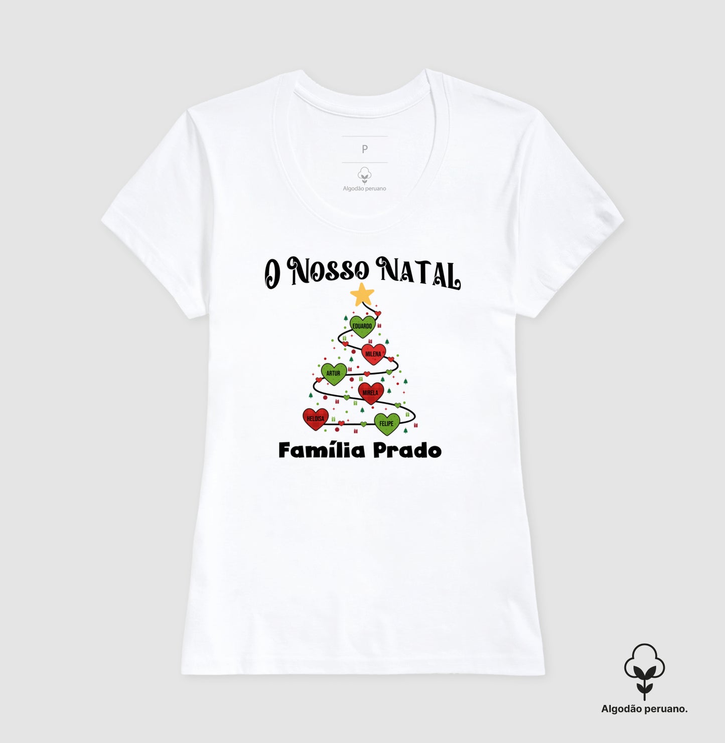 Camiseta Personalizada Árvore de natal com nomes (Algodão Peruano)