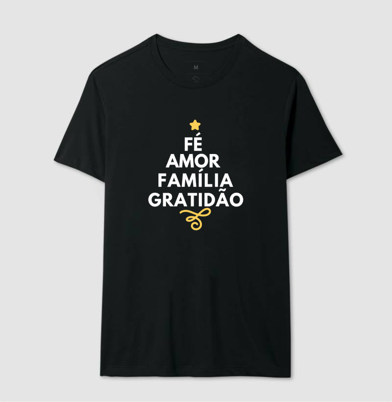 Camiseta Natal Fé, amor, família e Gratidão
