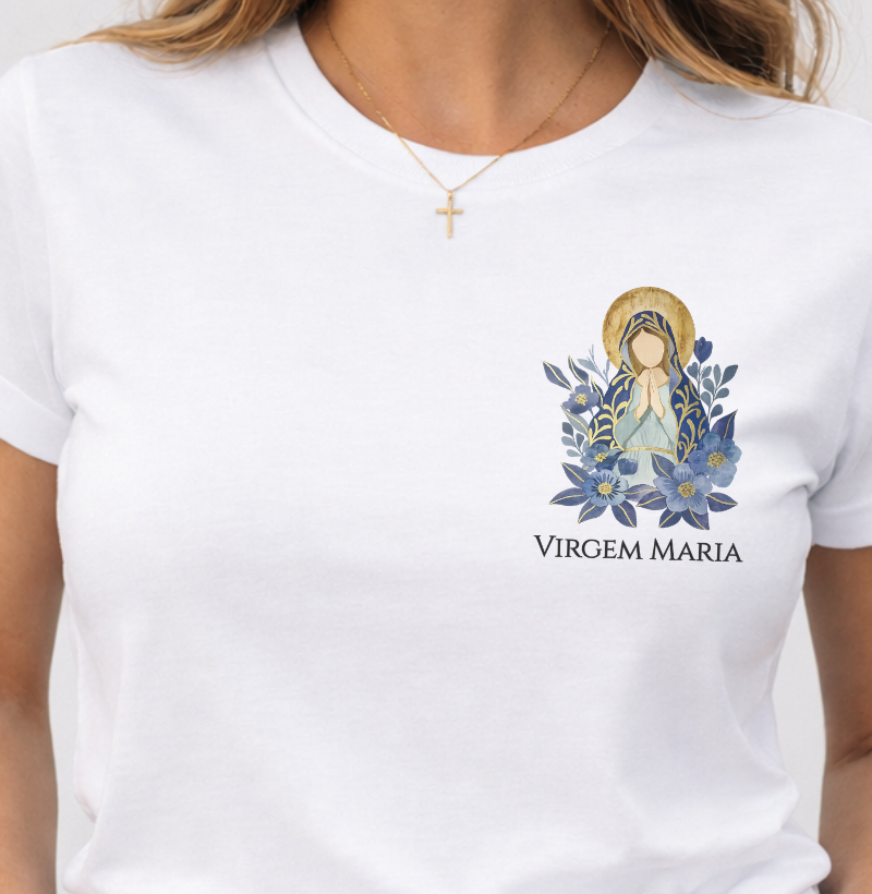 Camiseta Virgem Maria Azul Aquarela