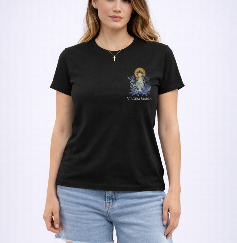 Camiseta Virgem Maria Azul Aquarela