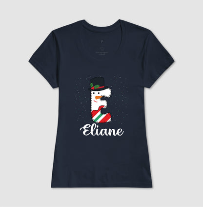 Camiseta Personalizada Natal Letra Inicial Verde e Branca