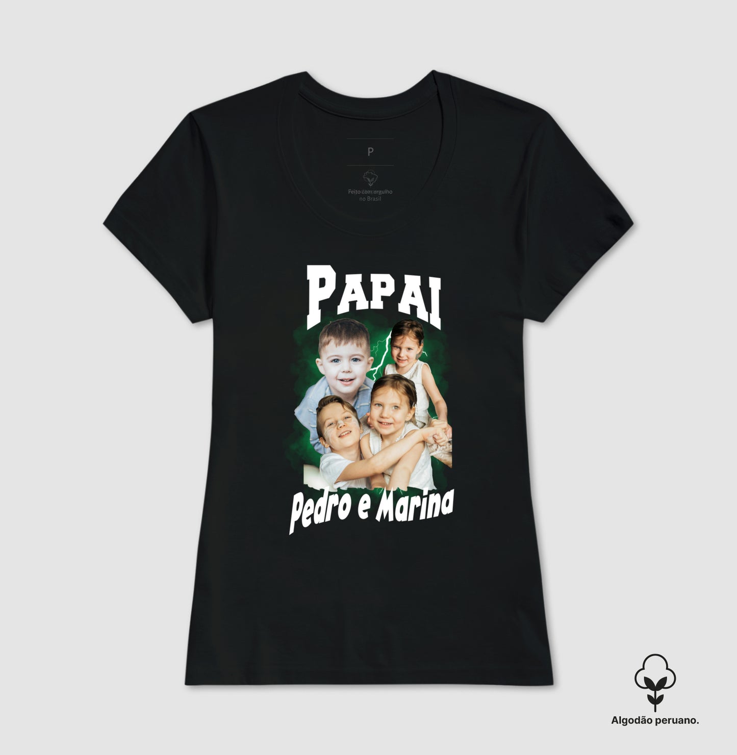 Camiseta Bootleg Personalizada Papai e Filhos (Algodão Peruano)