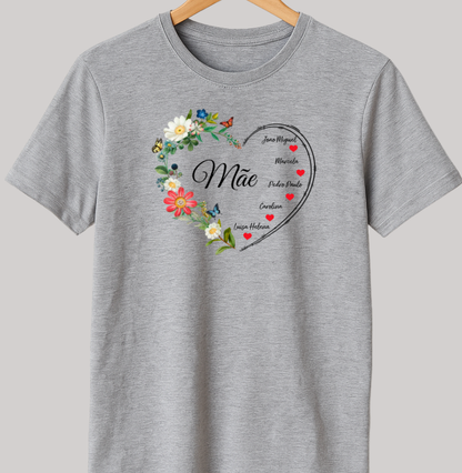 Camiseta Personalizada Mãe Coracão Floral