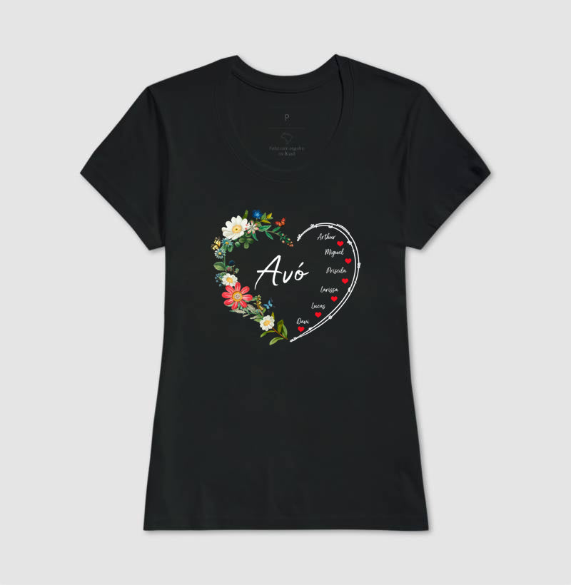 Camiseta Personalizada Avó Coração Floral