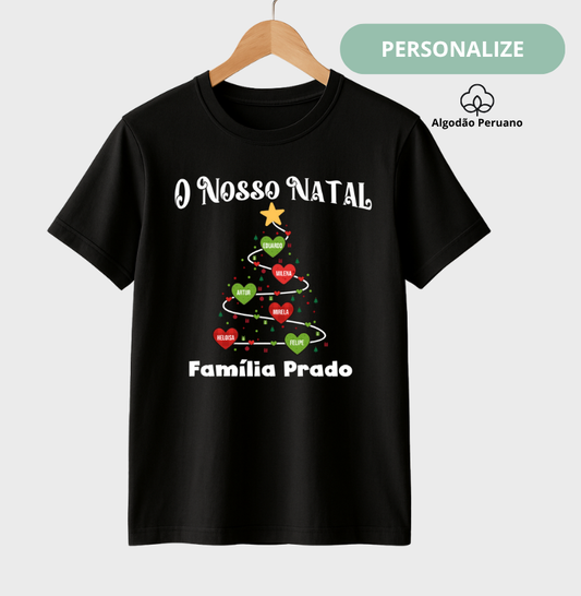 Camiseta Personalizada Árvore de natal com nomes (Algodão Peruano)