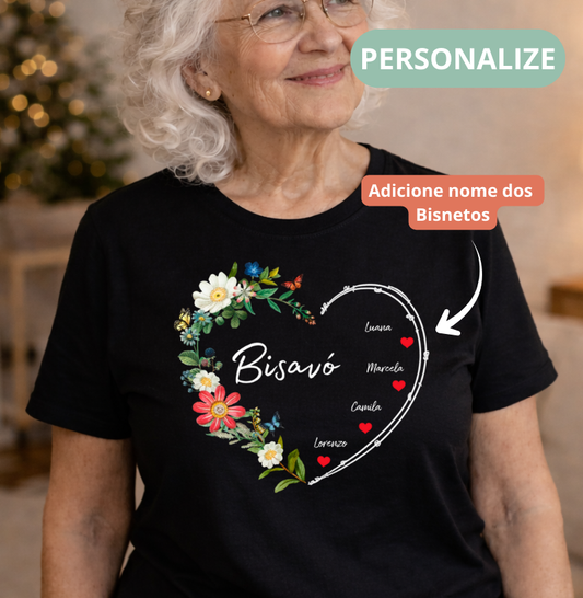 Camiseta Personalizada Bisavó Coração Floral