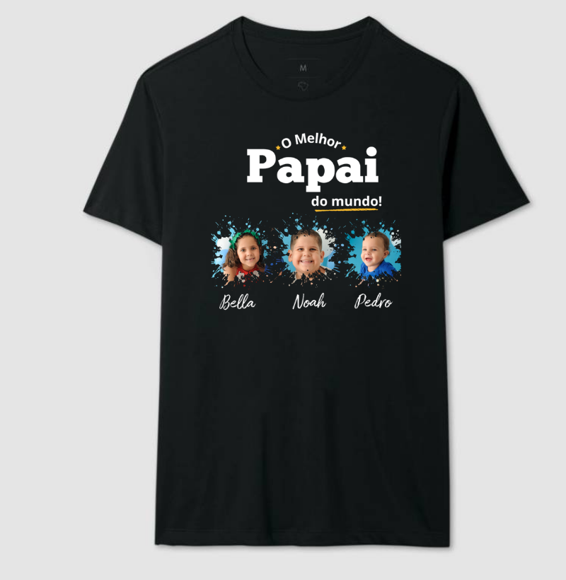 Camiseta Personalizada Melhor Papai do Mundo mini fotos
