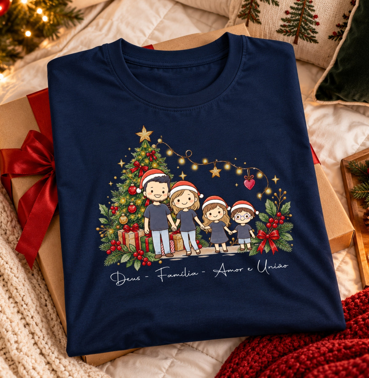 Camiseta Personalizada Natal Família e Desenho