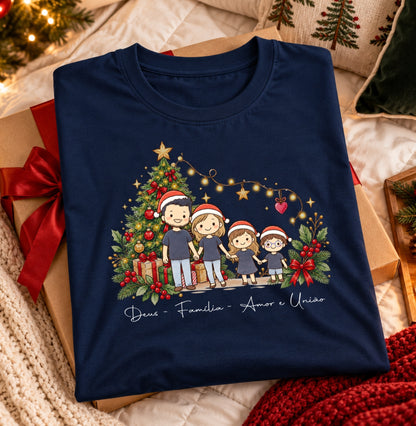 Camiseta Personalizada Natal Família e Desenho
