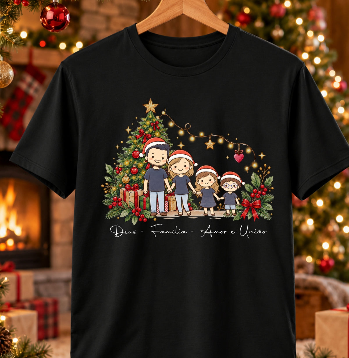 Camiseta Personalizada Natal Família e Desenho