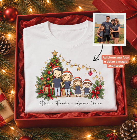 Camiseta Personalizada Natal Família e Desenho