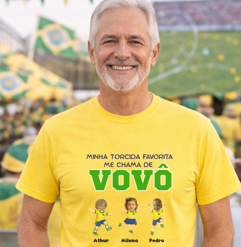 Camiseta Personalizada Vovô/Vovó Minha torcida favorita - Copa do Mundo