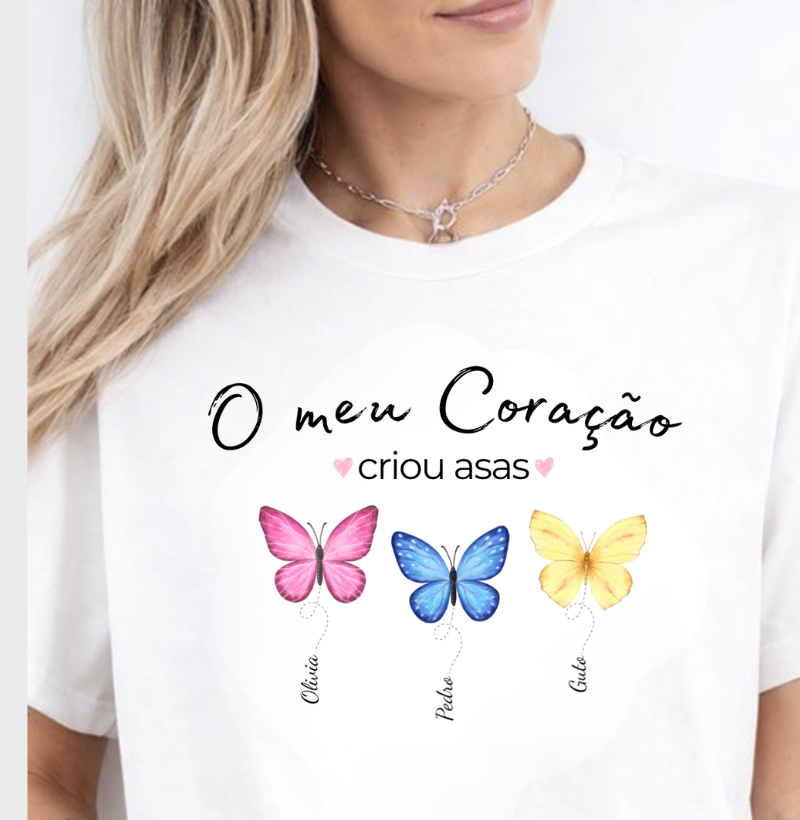 Camiseta Personalizada mãe o coração criou asas