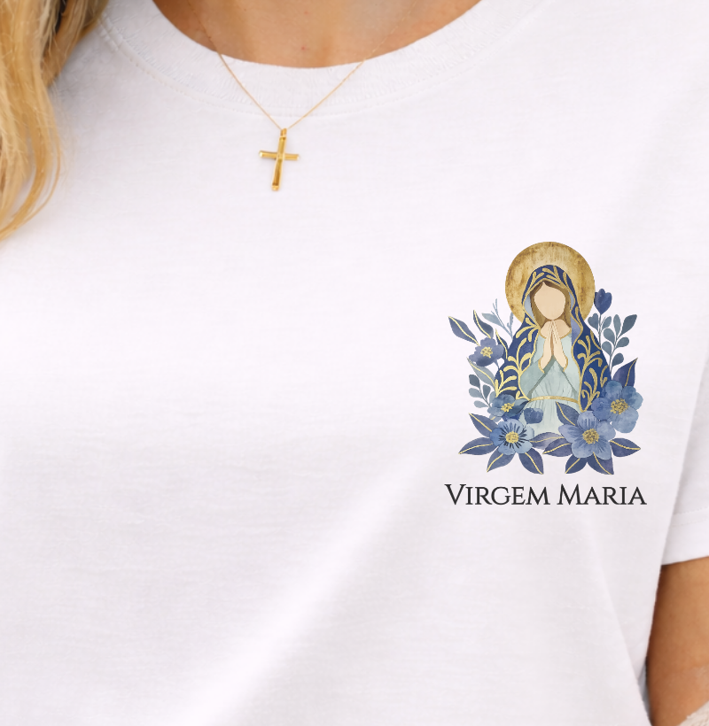 Camiseta Virgem Maria Azul Aquarela