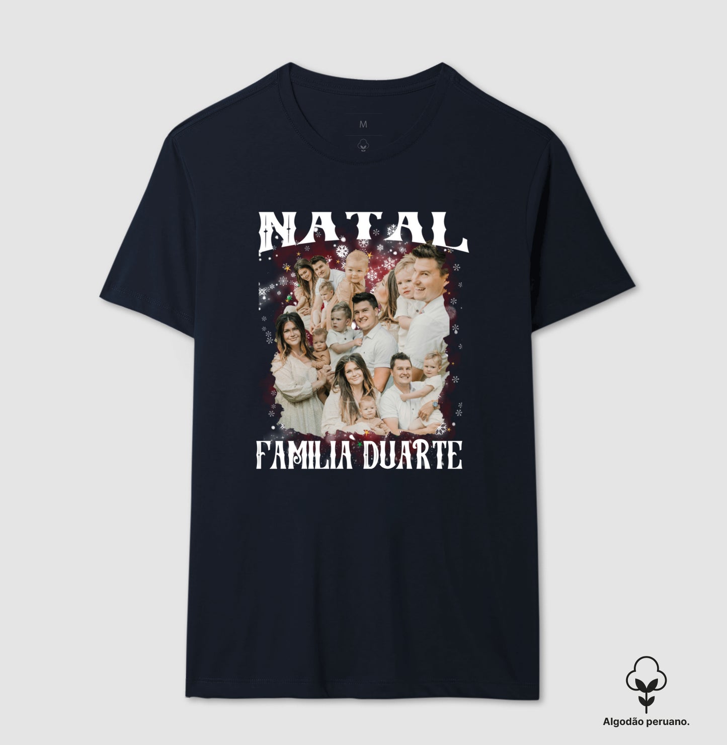 Camiseta Bootleg Personalizada Nossa Família Natal (Algodão Peruano)