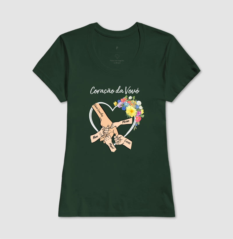 Camiseta Personalizada Coração da Vovó com as mãos dos netos