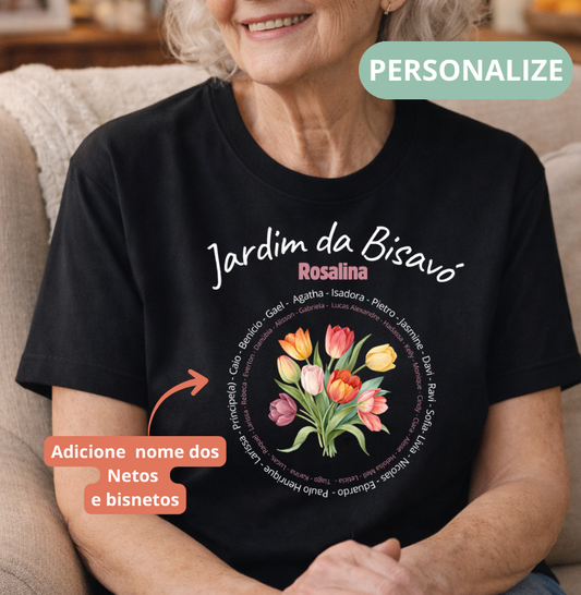 Camiseta Personalizada Jardim da Vovó, Bisavó Buquê de Flores