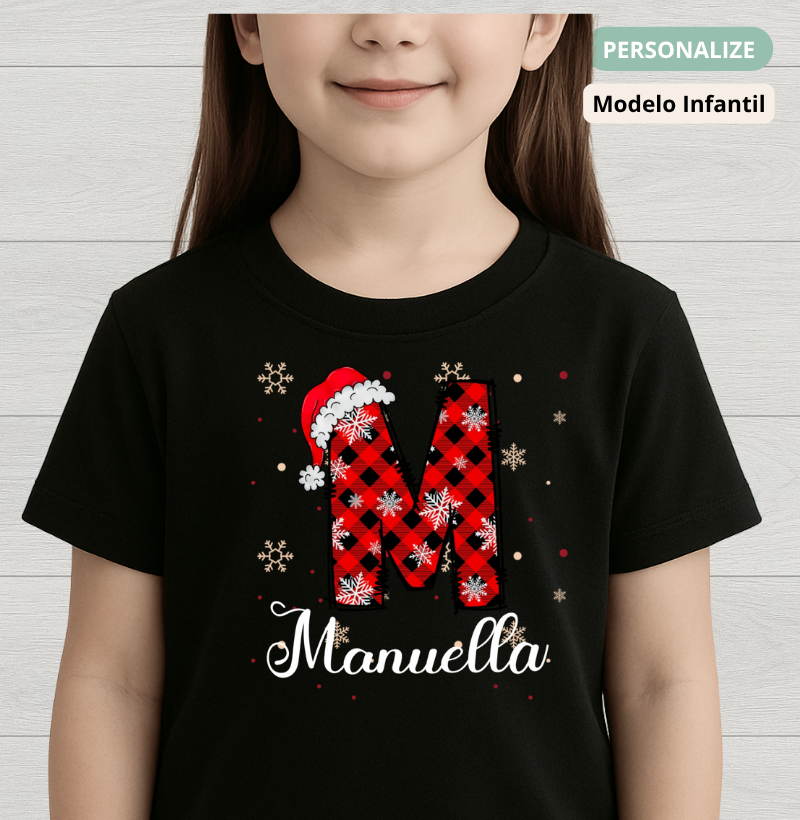 Camiseta Infantil Personalizada Natal Inicial do Nome