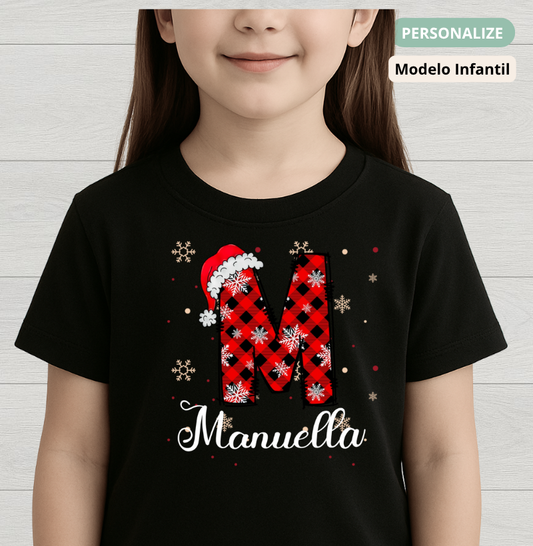 Camiseta Infantil Personalizada Natal Inicial do Nome