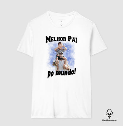 Camiseta Bootleg Personalizada Melhor Pai do Mundo com fotos (Algodão Peruano)