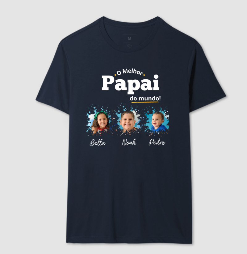 Camiseta Personalizada Melhor Papai do Mundo mini fotos