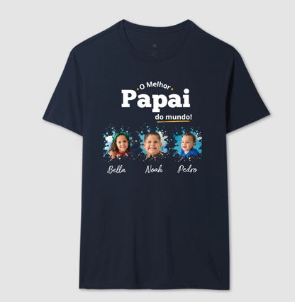 Camiseta Personalizada Melhor Papai do Mundo mini fotos