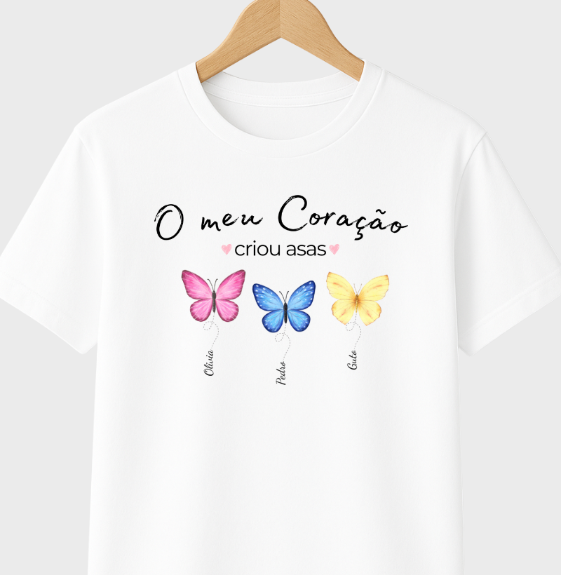 Camiseta Personalizada mãe o coração criou asas