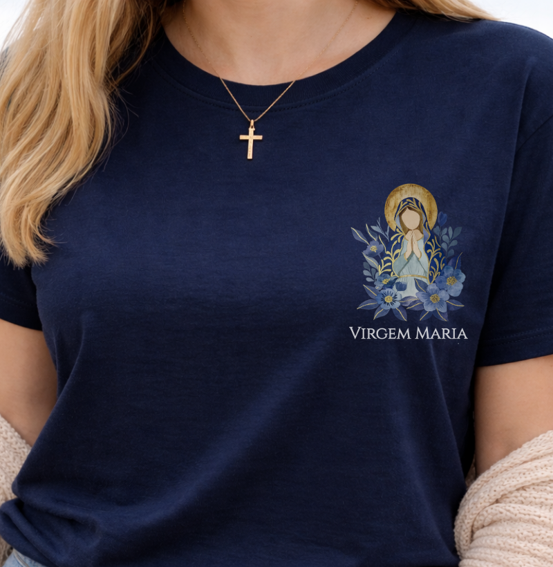Camiseta Virgem Maria Azul Aquarela