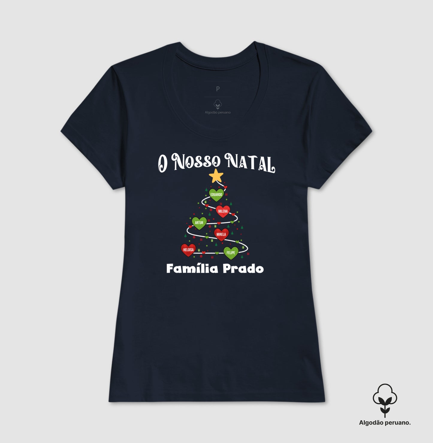 Camiseta Personalizada Árvore de natal com nomes (Algodão Peruano)