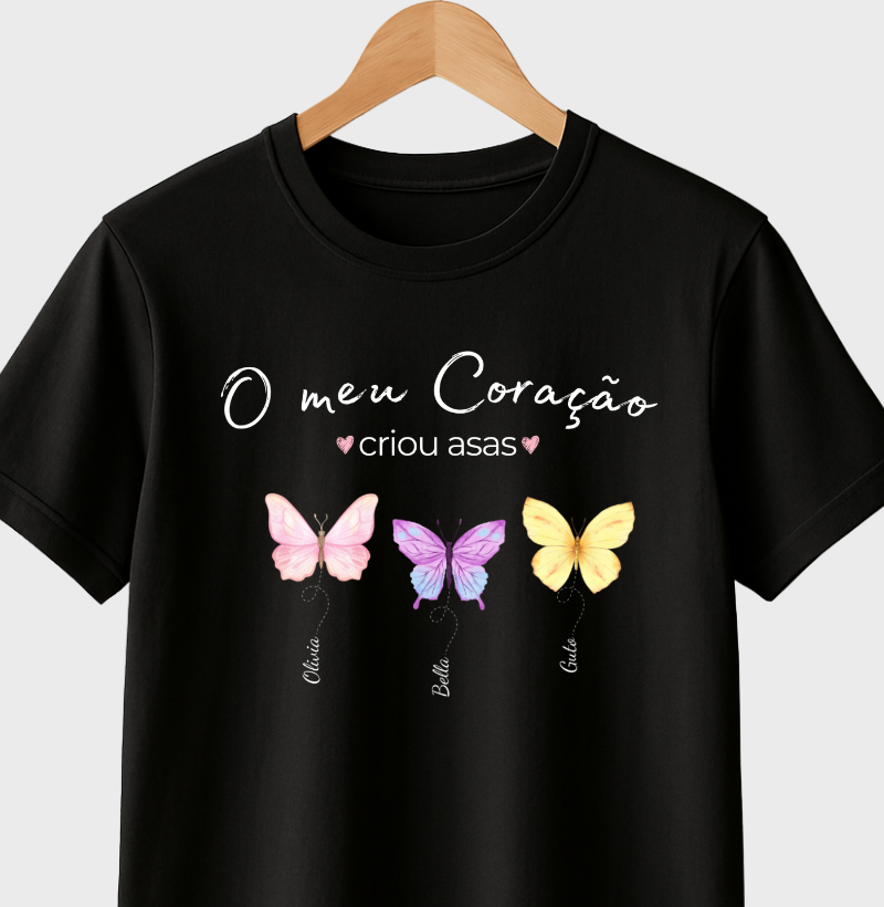 Camiseta Personalizada mãe o coração criou asas