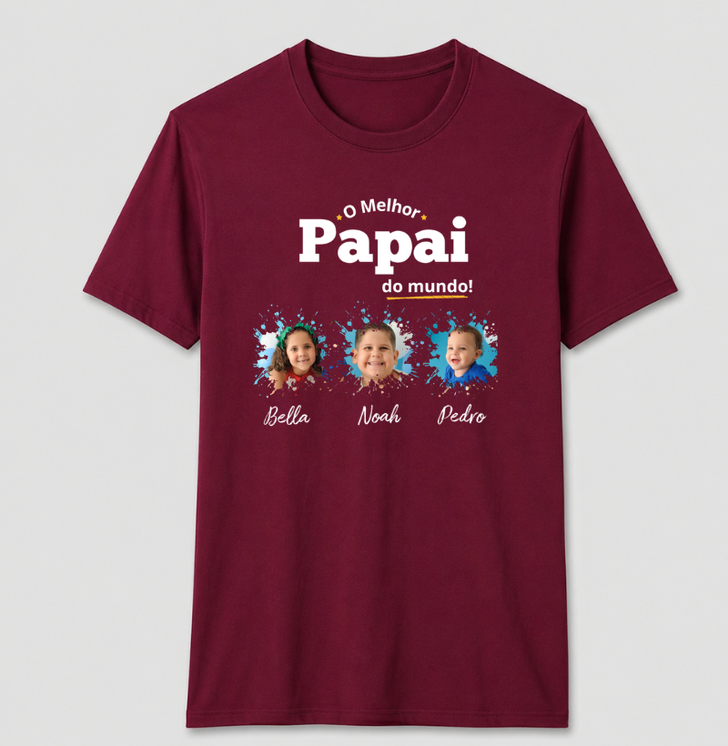 Camiseta Personalizada Melhor Papai do Mundo mini fotos